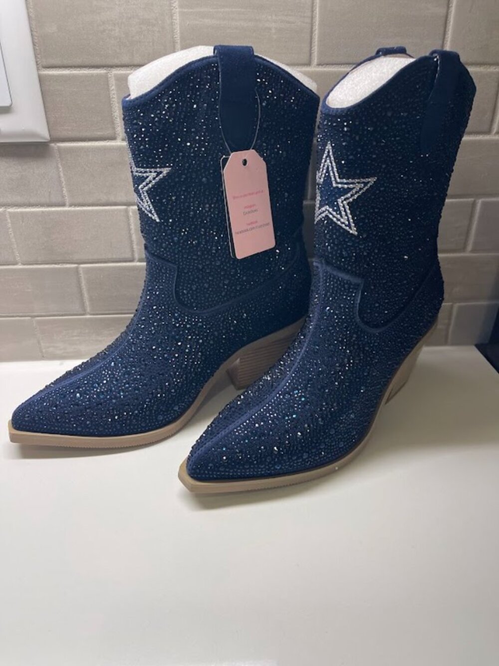Cuce Navy Size 8 Women's Dallas Cowboys Team Color Crystal Ankle Boots